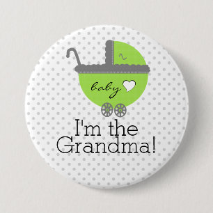 Lime Green & Grey Polka Dots-Baby Shower Pinback Button