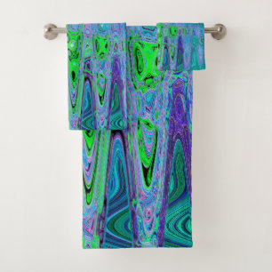 Lime Green Groovy Abstract Retro Atomic Waves Bath Towel Set