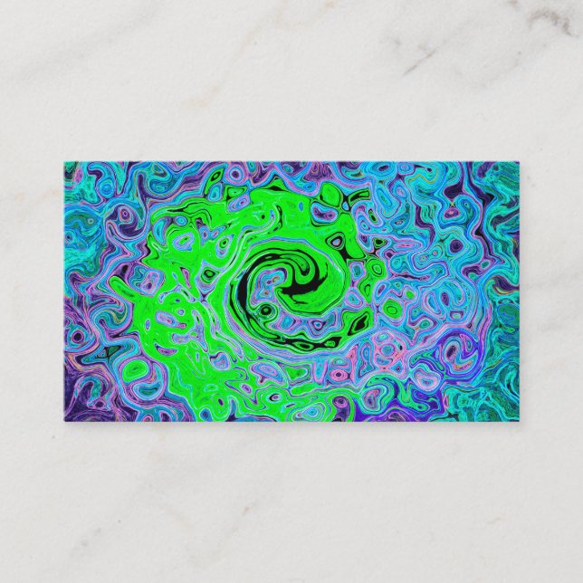 Lime Green Groovy Abstract Retro Liquid Swirl Business Card (Front)