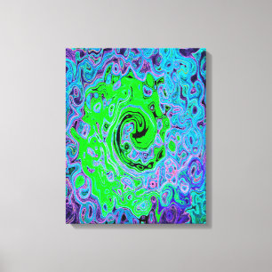 Lime Green Groovy Abstract Retro Liquid Swirl Canvas Print