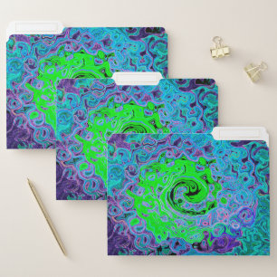 Lime Green Groovy Abstract Retro Liquid Swirl File Folder