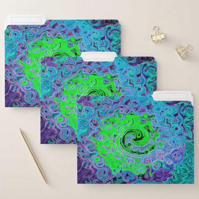 Lime Green Groovy Abstract Retro Liquid Swirl File Folder (Set)