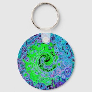 Lime Green Groovy Abstract Retro Liquid Swirl Keychain