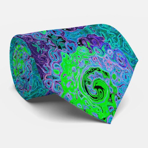 Lime Green Groovy Abstract Retro Liquid Swirl Neck Tie