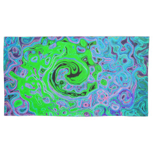 Lime Green Groovy Abstract Retro Liquid Swirl Pillow Case