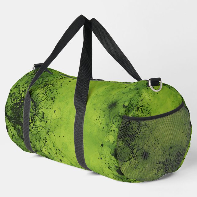 Lime Green Grunge with Black Accents Duffle Bag (Right Corner)
