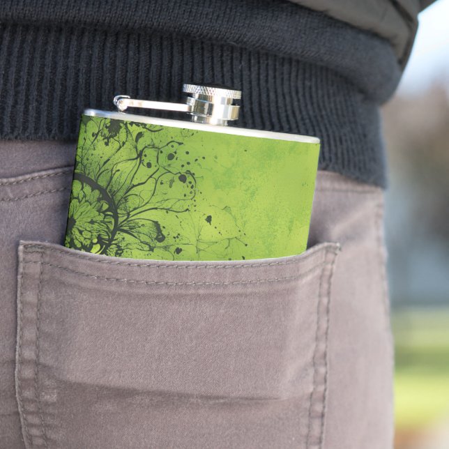 Lime Green Grunge with Black Accents Flask (In Situ)