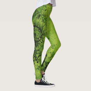 Lime Green Grunge with Black Accents Leggings
