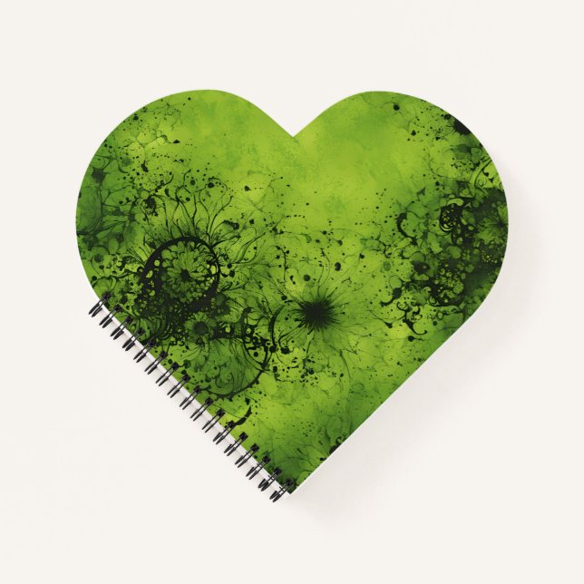 Lime Green Grunge with Black Accents Notebook (Front)