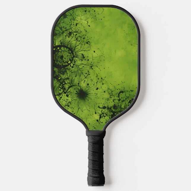 Lime Green Grunge with Black Accents Pickleball Paddle (Front)