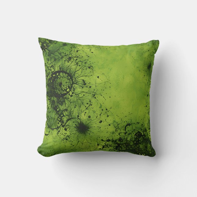 Lime Green Grunge with Black Accents Throw Pillow (Front)