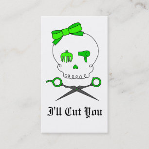 Lime Green Hair Stylist Skull & Scissor Crossbones Appointment Card