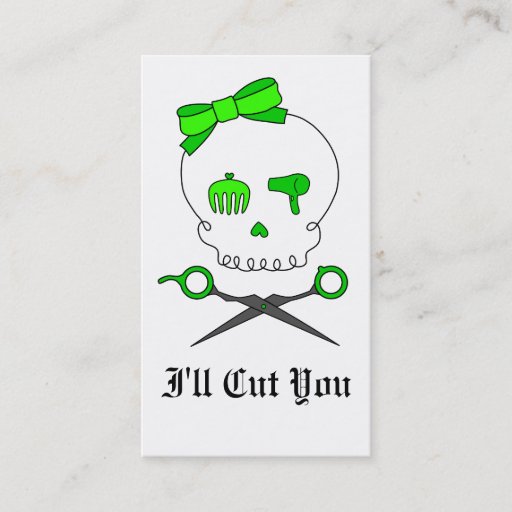 Customizable Lime Green Hair Stylist Skull &amp; Scissor Crossbones Business Card