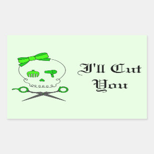 Lime Green Hair Stylist Skull & Scissor Crossbones Rectangular Sticker