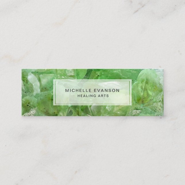 Lime Green Healing Arts Crystal Boho Mini Business Card (Front)
