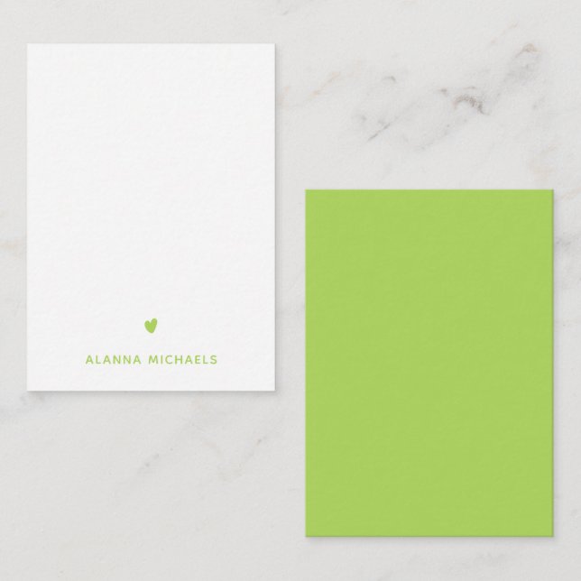 Lime Green Heart and Name Note Card (Front/Back)