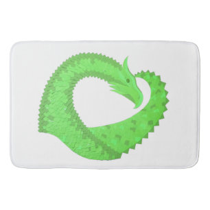 Lime green heart dragon on white bathroom mat