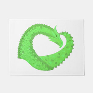Lime green heart dragon on white doormat