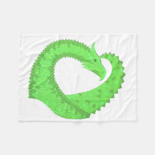 Lime green heart dragon on white fleece blanket