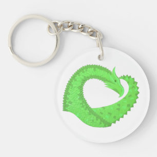 Lime green heart dragon on white keychain