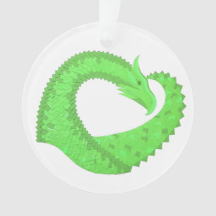 Lime green heart dragon on white ornament