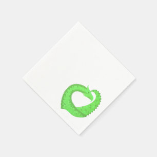 Lime green heart dragon on white paper napkins