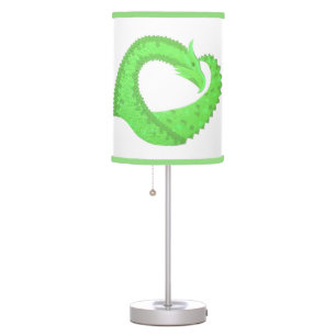 Lime green heart dragon on white table lamp