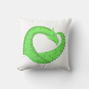 Lime green heart dragon on white throw pillow