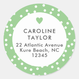 Lime Green Heart & Polka Dots Cute Girly Address Classic Round Sticker