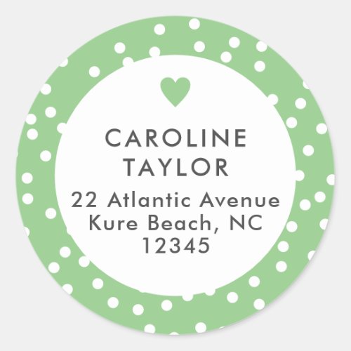 Lime Green Heart  Polka Dots Cute Girly Address Classic Round Sticker
