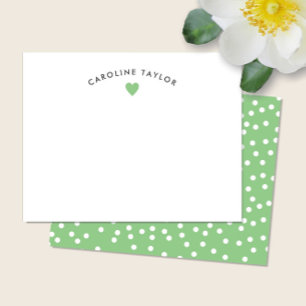 Lime Green Heart & Polka Dots Cute Girly Note Card