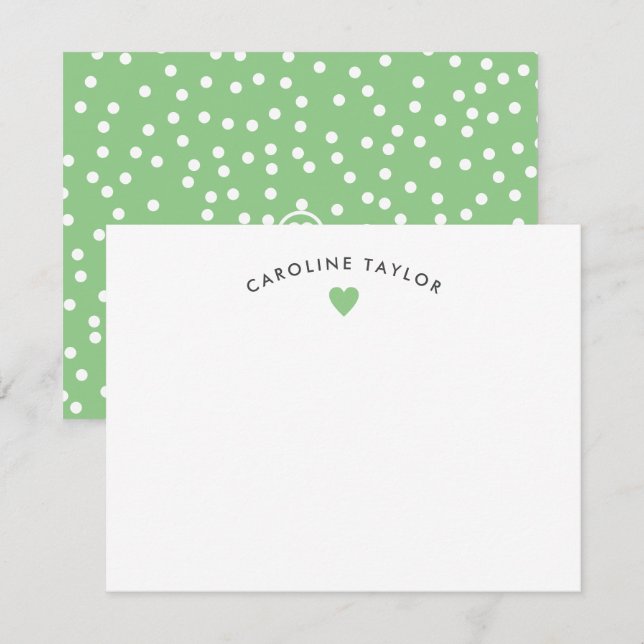 Lime Green Heart & Polka Dots Cute Girly Note Card (Front/Back)