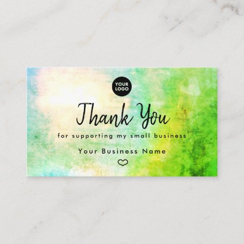 Lime Green Heart Small Business Thank You Business Card
