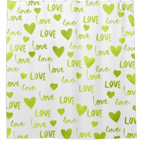 Lime Green Hearts Love White Fancy Valentine Shower Curtain