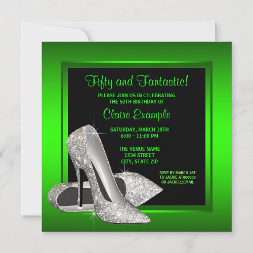 Lime Green High Heels Womans Birthday Party Custom Announcements