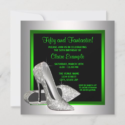 Lime Green High Heels Womans Birthday Party Custom Announcements