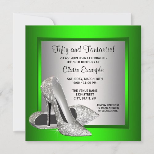 Lime Green High Heels Womans Birthday Party Custom Invites