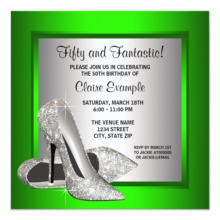 personalised paper card party invites SHOES STILETTO HEELS 40th 50th 60th