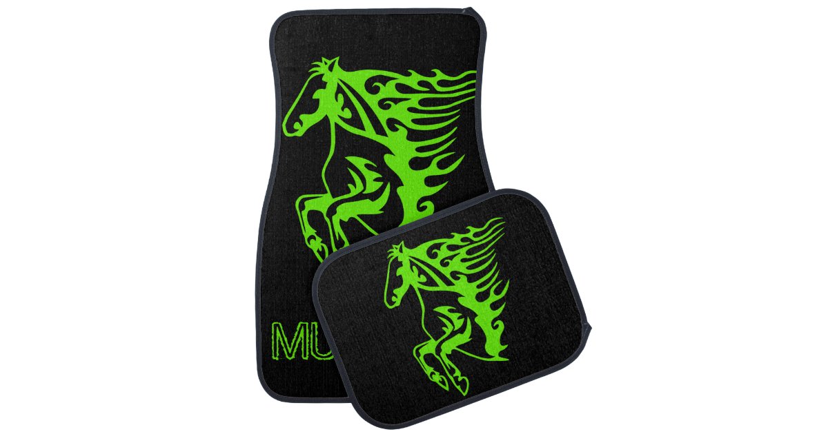 Lime Green Horse Pony Bronco Stallion Line Art Car Floor Mat Zazzle