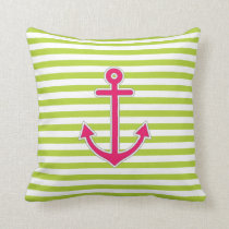 Lime Green Hot Pink Anchor Nautical Throw Pillow