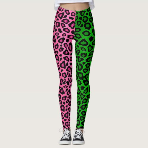 Lime Green - Hot Pink Leopard Animal  Leggings