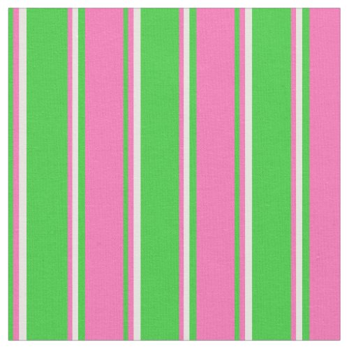 Lime Green Hot Pink  Mint Cream Colored Stripes Fabric