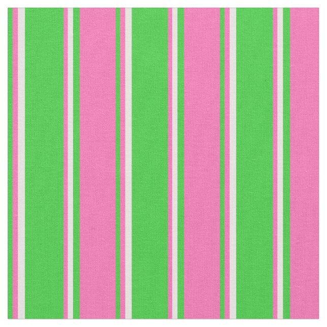 Lime Green, Hot Pink & Mint Cream Colored Stripes Fabric (Close Up)