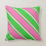 [ Thumbnail: Lime Green, Hot Pink & Mint Cream Colored Stripes Throw Pillow ]