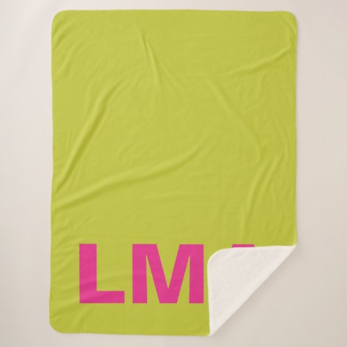 Lime Green Hot Pink Monogram 3 Initials Sherpa Blanket