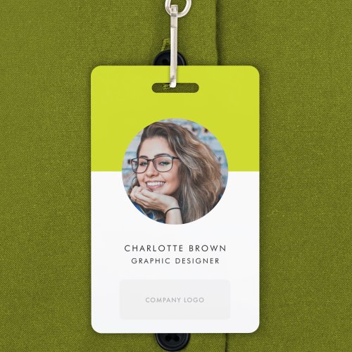 Lime Green ID  Modern Stylish Photo Name Logo QR Badge