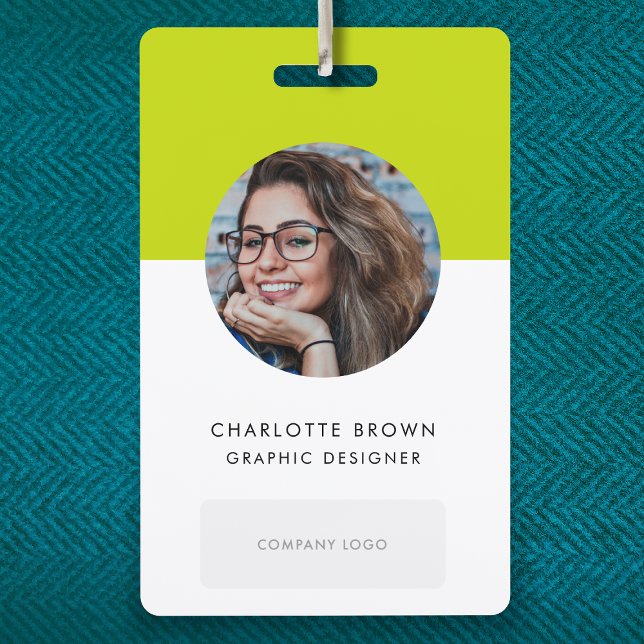 Lime Green ID | Modern Stylish Photo Name Logo QR Badge (Creator Uploaded)