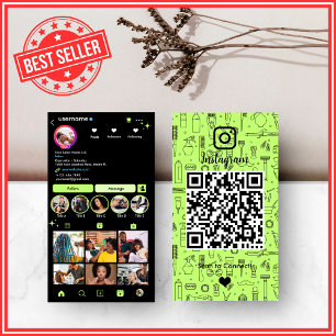 Lime Green Instagram Hair Salon QR Business Card