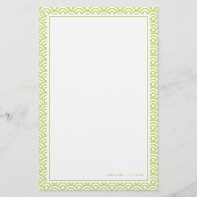 Lime Green Japanese Seigaiha Pattern Stationery (Front)