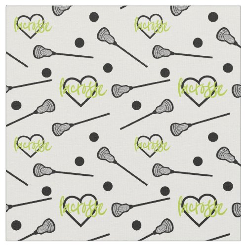 Lime Green Lacrosse Sticks and Hearts Pattern Fabric